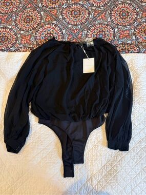 Endless Rose Black Puff Sleeve Bodysuit